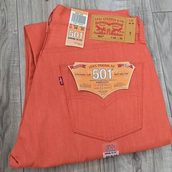 Levi's Original Shrink To Fit 501 Button Fly Straight Coral Red Jeans 34x30 - Picture 1 of 6